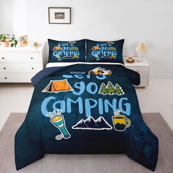Castle Fairy Teens Happy Camping Full Size Comforter Sets 3-Piece,Adventure Theme Bedding Comforter Set,Moutain Jungle Lightweight Bedding Sets,Breathable Home Decor,Reversible
