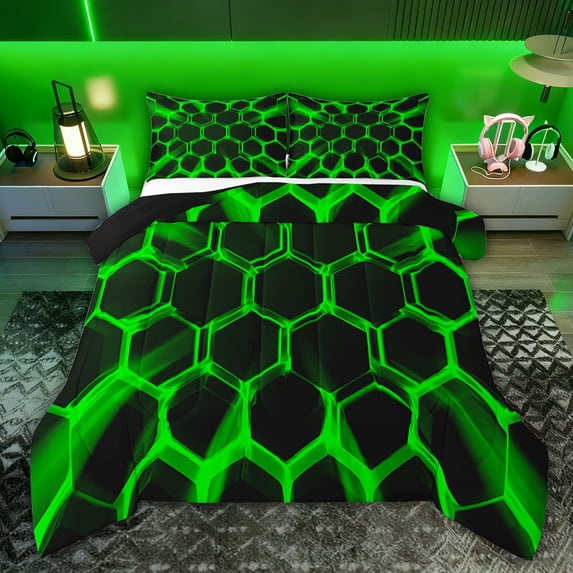 Castle Fairy Teens Hexagon Queen Comforter Set,Geometric Honeycomb Bedding Comforter Set