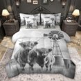 thumbnail image 1 of Castle Fairy Teens Highland Cattle Bedding Comforter Set,Cabin Windmill Queen Bedding Sets, 1 of 8