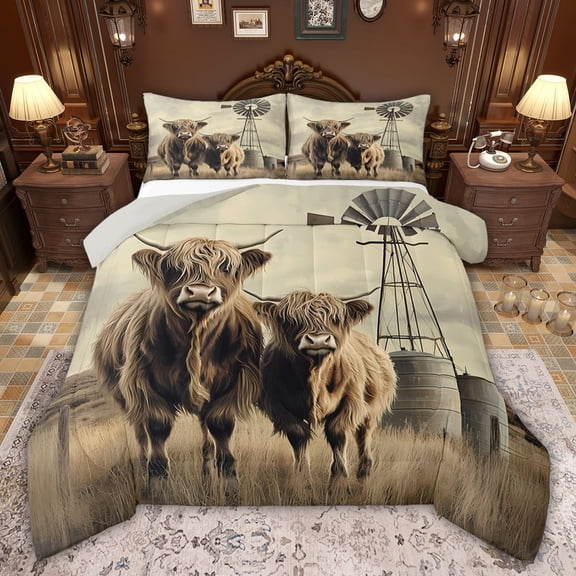 Castle Fairy Teens Highland Cow Twin Comforter Sets,Farmhouse Animal Bedding Set
