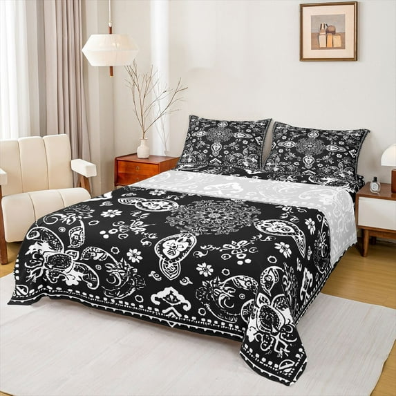 Castle Fairy Teens Hippie Damask 4 Pieces Queen Sheet Sets,Traditional Floral Flower Ultra Soft Flat Sheet,Bohemian Boho Theme Queen Fitted Sheet,Microfiber Bedroom Decor