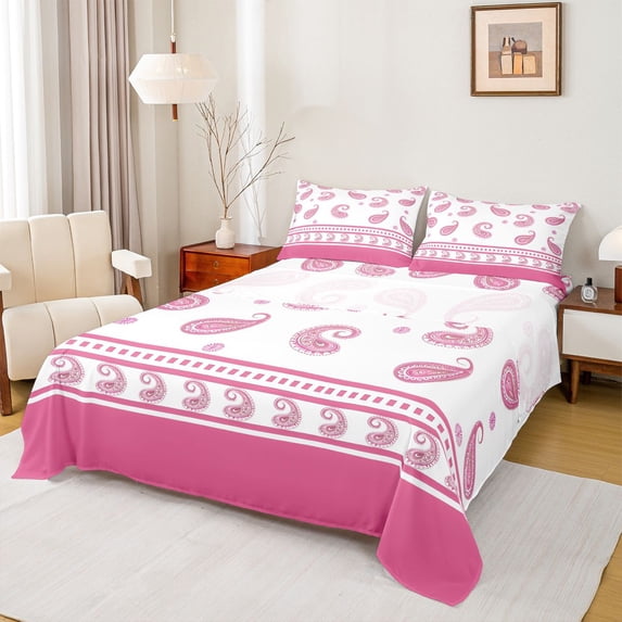 Castle Fairy Teens Hippie Paisley Bed Sheets,Bohemian Chic Floral King Sheets