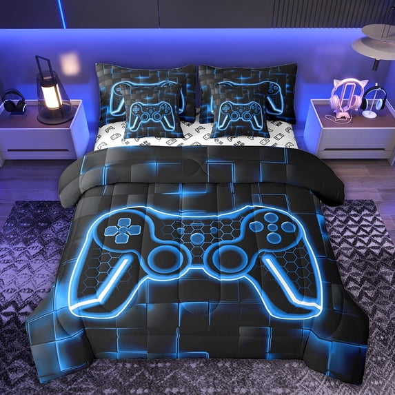 Castle Fairy Teens Honeycomb Video Game Bedding Comforter Set,Futuristic Full Bedding Set