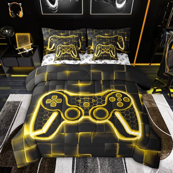 Castle Fairy Teens Honeycomb Video Game Twin Bedding Sets,Futuristic Bedding Comforter Set