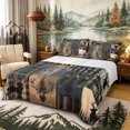 thumbnail image 1 of Castle Fairy Teens Jungle Animal Deer Bear Queen Sheets 4 Pieces,Rustic Checkered Patchwork Queen Sheet Sets,Brown Green Black,1 Fitted Sheet, 1 Flat Sheet and 2 Pillowcases, 1 of 6