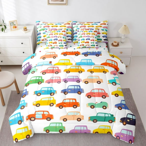 Castle Fairy Teens Kawaii Colorful Car Bedding Comforter Set,Cartoon Queen Bedding Sets
