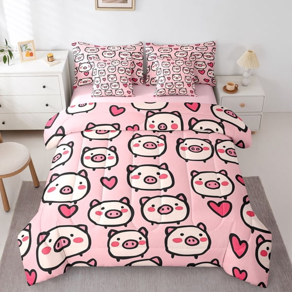 Castle Fairy Teens Kawaii Pig Twin Bedding Sets,Cartoon Farmhouse Bedding Comforter Set