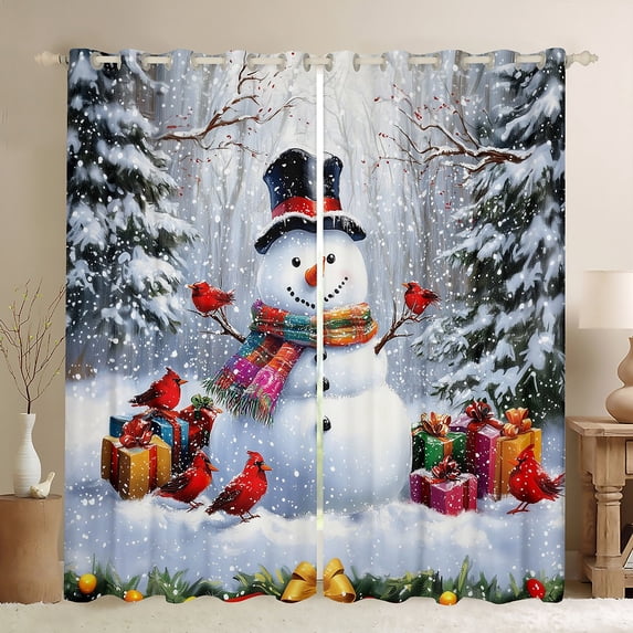 Castle Fairy Teens Kawaii Snowman Curtains Pack of 2 (42x84 Each),Cardinal Bird Curtains Blackout,Merry Christmas Bedroom Curtains,Super Cozy Room Decor