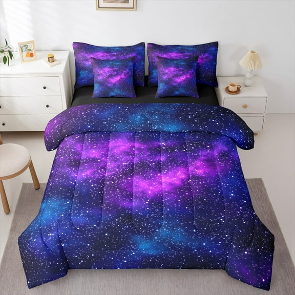 Castle Fairy Teens Kids Galaxy Cosmos Bedding Comforter Set 7-Piece,Outer Space King Bedding Sets,Abstract Gradient Universe Ultra Soft Bed Sheets,Ultra Soft Home Decor,Reversible