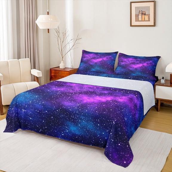 Castle Fairy Teens Kids Galaxy Cosmos Twin Sheet Sets 3pcs,Outer Space Twin Fitted Sheet Microfiber,Abstract Gradient Universe Breathable Flat Sheet,Ultra Soft Home Decor
