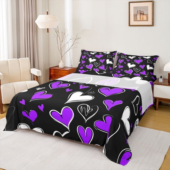 Castle Fairy Teens Love Heart Print Bed Sheets,Romantic King Sheets