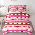 thumbnail image 1 of Castle Fairy Teens Love Heart Print Bedding Comforter Set,Stripes Full Bedding Set, 1 of 8