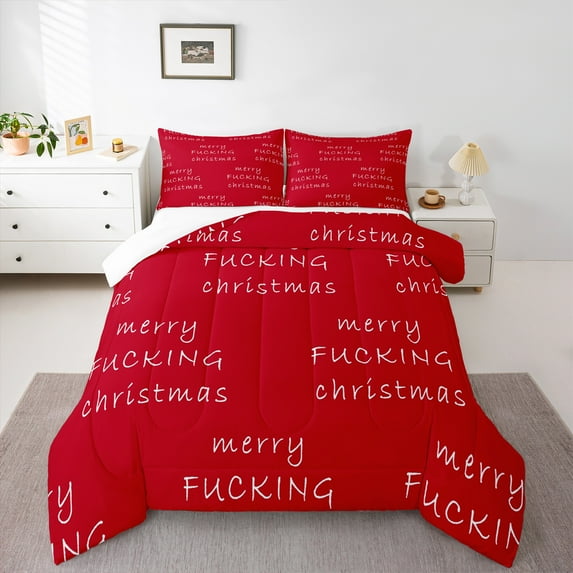 Castle Fairy Teens Merry Christmas 3 Pieces Queen Comforter Set,Red White Ultra Soft Bedding Sets,Happy New Year Bedding Comforter Set,Lightweight Room Decor