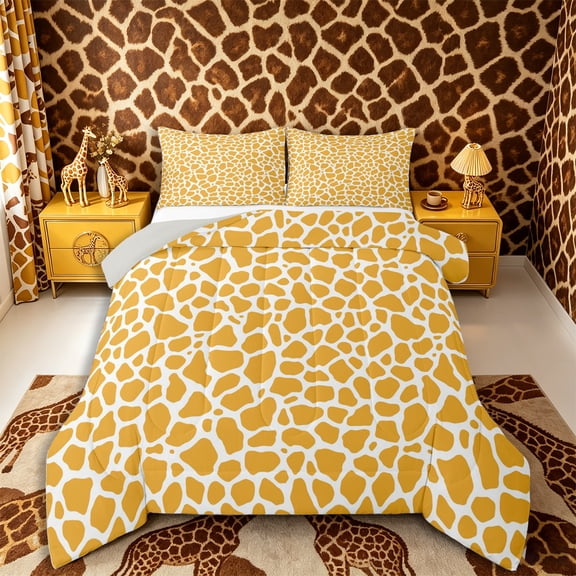Castle Fairy Teens Minimalist Giraffe Pattern King Size Comforter Sets 3pcs,Animal Print Comforters King Size,Orange White,Grey Reversible,1 Comforter and 2 Pillowcases