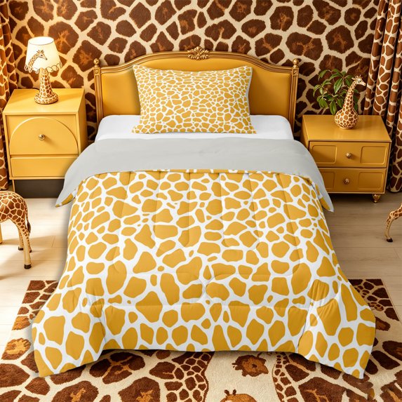 Castle Fairy Teens Minimalist Giraffe Pattern Twin Comforter Sets 2pcs,Animal Print Bedding Set,Orange White,Grey Reversible,1 Comforter and 1 Pillowcase