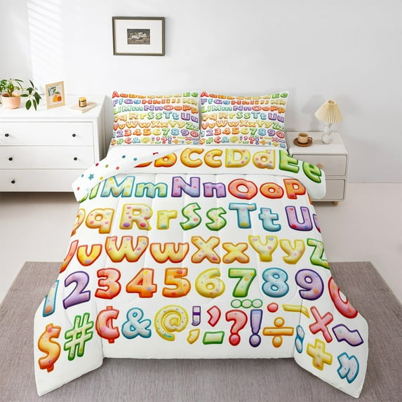 Castle Fairy Teens Monogrammed Letter Initial 3 Pieces Queen Comforter Set,Colorful Number Ultra Soft Bedding Sets,Kawaii Cute Bedding Comforter Set,Super Cozy Room Decor