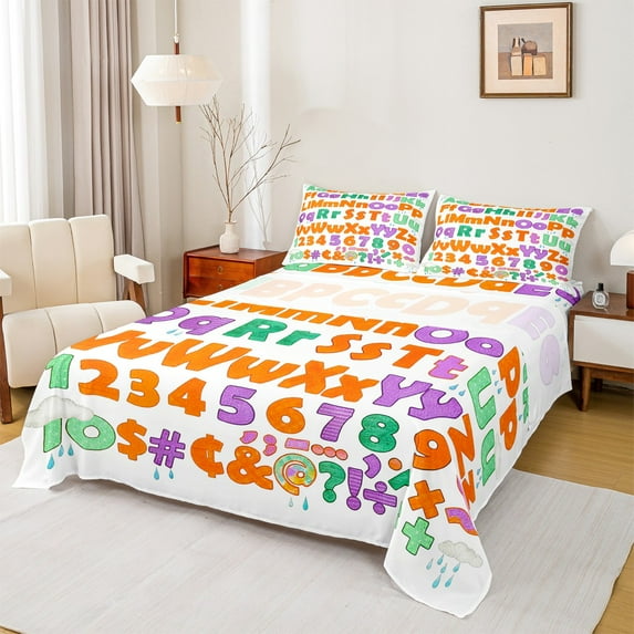 Castle Fairy Teens Monogrammed Letter Initial 4Pcs Bed Sheets,Colorful Number King Sheets,Kawaii Cute Super Cozy Sheet Set,Super Cozy Room Decor