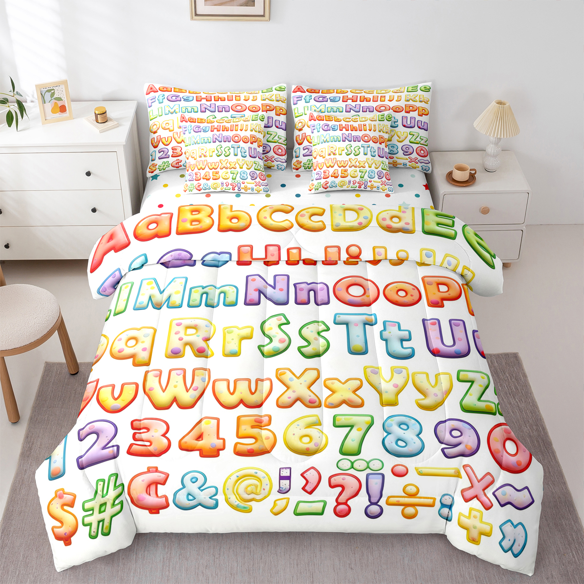 Numbers Bedding Castle Fairy Teens Monogrammed Letter Initial 7Pcs Bedding Comforter ...