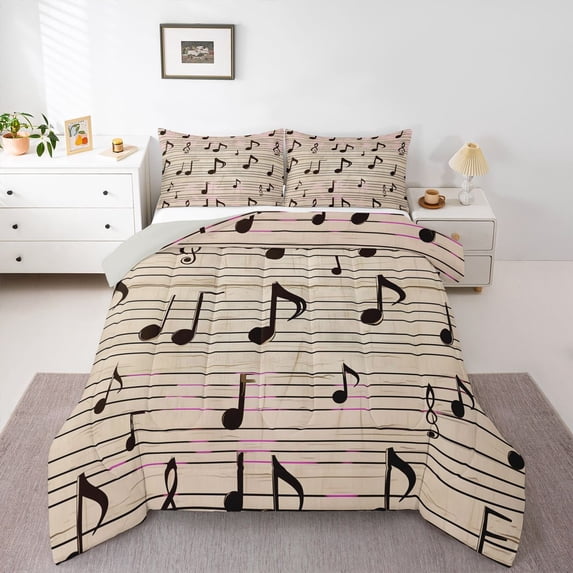 Castle Fairy Teens Musical Notes Full Size Comforter Sets,Vintage Aesthetic Bedding Sets