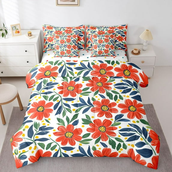 Castle Fairy Teens Orange Flowers Bedding Comforter Set,Exotic Style Full Bedding Set