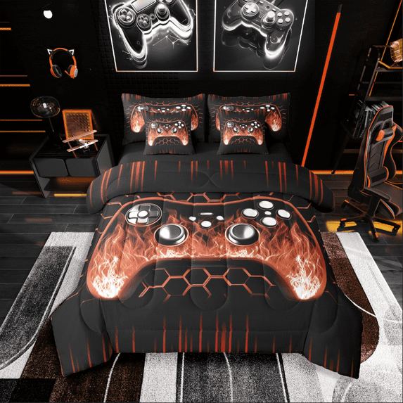 Castle Fairy Orange Gamepads 7-Piece King Bedding Comforter Set for Teens