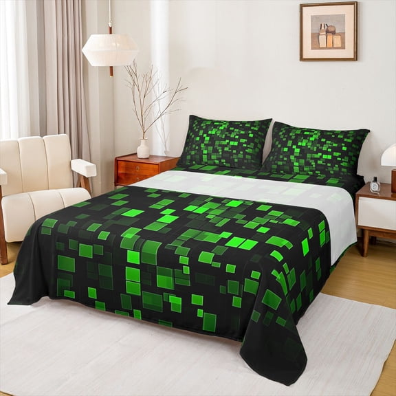 Castle Fairy Teens Pixelated Miners Twin Sheet Sets,Abstract Checkered Bedding