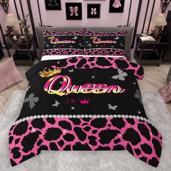 Castle Fairy 2-Piece Twin Size Comforter Set, Crown and Cheetah Animal Print
