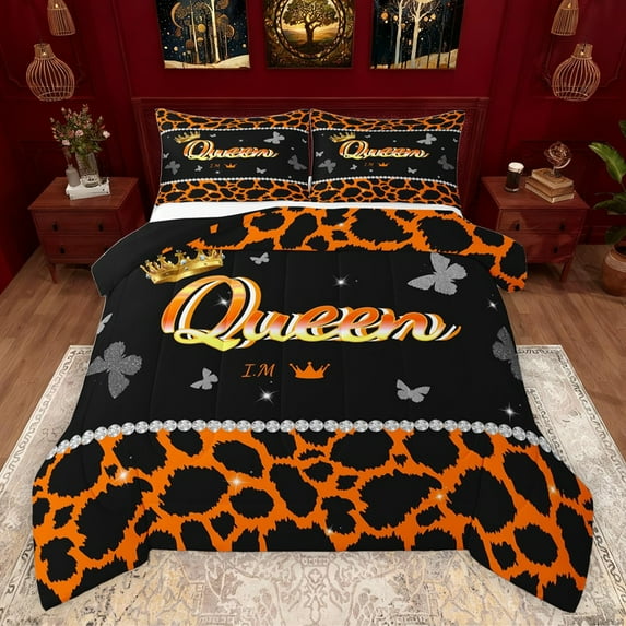 Castle Fairy 3-Piece Full Size Comforter Set, Crown Cheetah Animal Print