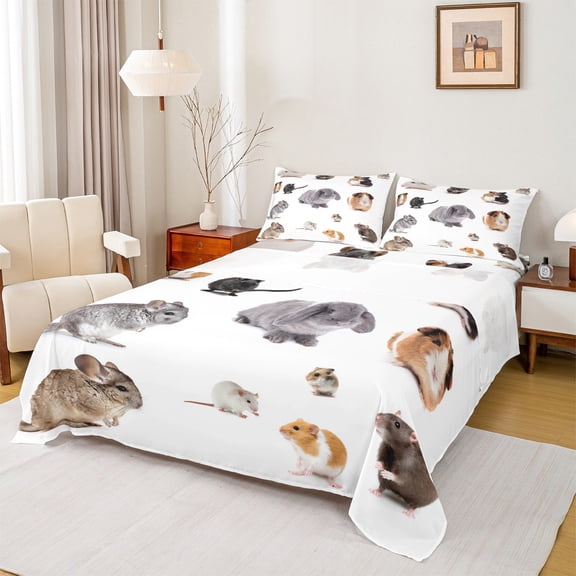 Castle Fairy Teens Rabbit Guinea Pig 3pcs Twin Sheet Sets,Kawaii Totoro Twin Fitted Sheet,Cute Animal Breathable Flat Sheet,Breathable Home Decor