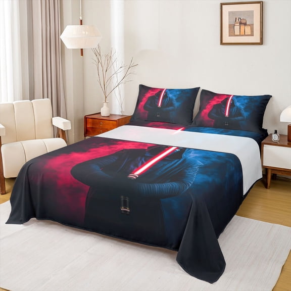 Castle Fairy Teens Red Lightsaber 4pcs Bed Sheets,Abstract Gradient King Sheets,Japanese Samurai Super Cozy Sheet Set,Ultra Soft Home Decor