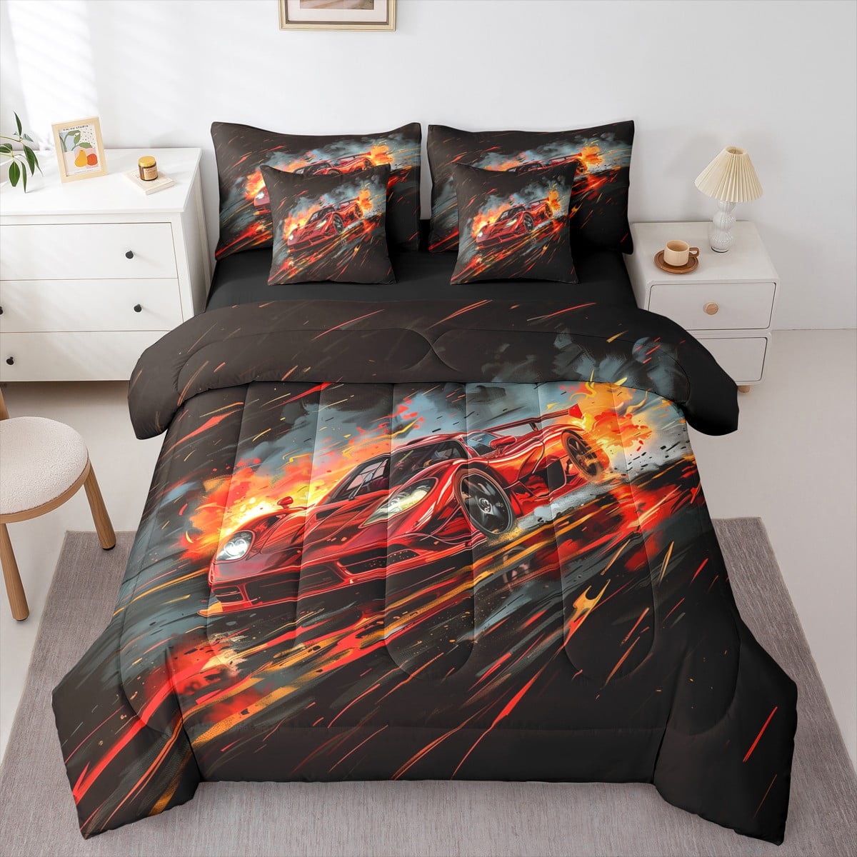 Castle Fairy Teens Red Racing Car Bedding Comforter Set,Extreme Sport ...