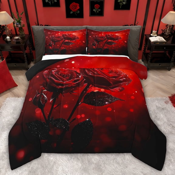 Castle Fairy Teens Red Rose Twin Comforter Sets,Flower Bedding Set