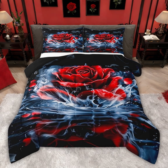 Castle Fairy Teens Red Rose Twin Comforter Sets,Flower Bedding Set