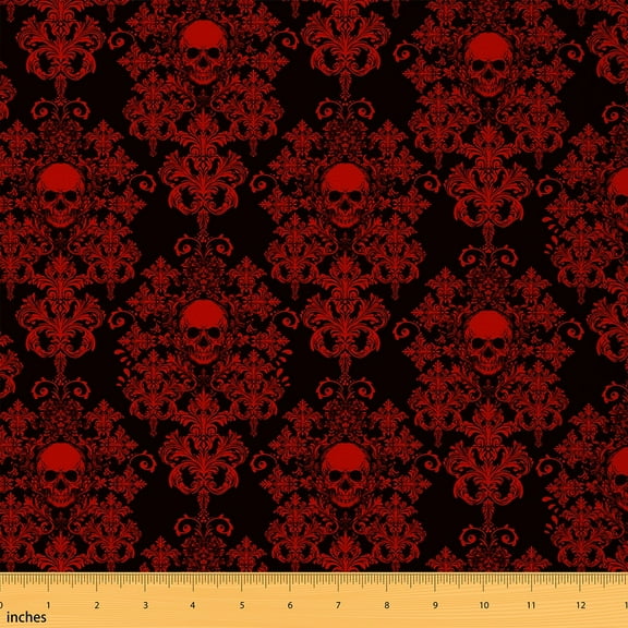 Castle Fairy Teens Red Skull Fabric by the Yard 1 Yard,Bohemian Damask Home Decor Fabric by the Yard,Gothic Style Room Decor Fabric by the Yard,Super Cozy Room Decor