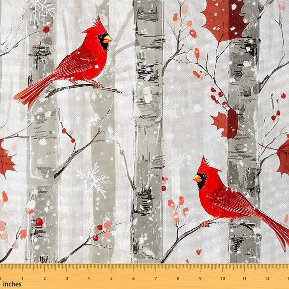 Castle Fairy Teens Red Sparrows Fabric by the Yard 1 Yard,Tree Branches Home Decor Fabric by the Yard,Happy New Year Room Decor Fabric by the Yard,Lightweight Room Decor