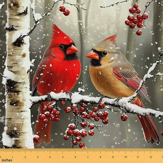 Castle Fairy Teens Red Sparrows Fabric by the Yard 5 Yards,Botanical Plants Berry Fabric for Sewing,Happy New Year Home Decor Fabric by the Yard,Lightweight Room Decor