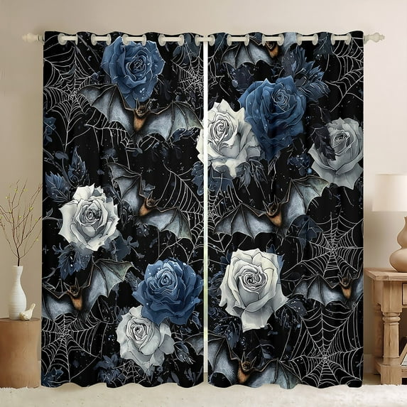 Castle Fairy Teens Rose Bats Curtains Pack of 2 (42x84 Each),Gothic Style Curtains Blackout,Happy Halloween Bedroom Curtains,Luxury Bedroom Decor