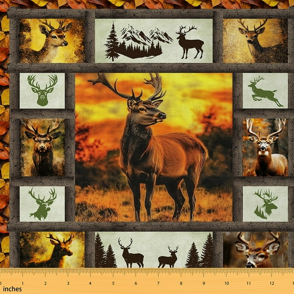 Castle Fairy Teens Rustic Deer Fabric by the Yard 1 Yard,Jungle Animal Home Decor Fabric by the Yard,Geometric Lattice Room Decor Fabric by the Yard,Microfiber Bedroom Decor