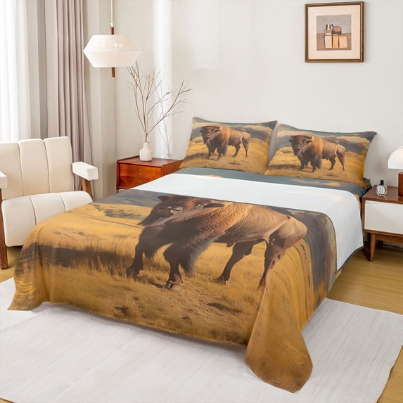 Castle Fairy Teens Rustic Highland Cattle Full Size Sheets 4-Piece,Vintage Aesthetic Breathable Bed Sheets,Farmhouse Animal Lightweight Sheet Sets,Luxury Bedroom Decor
