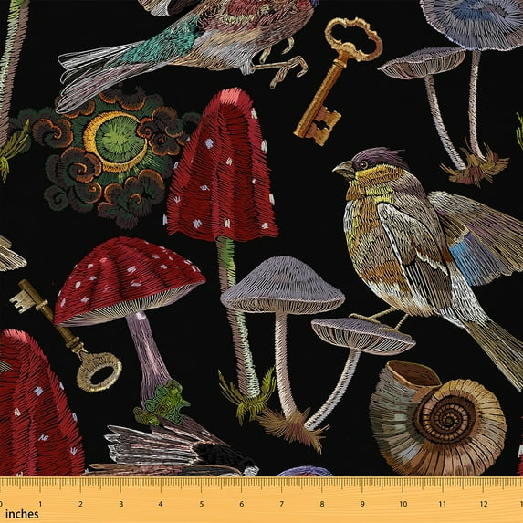 Castle Fairy Teens Rustic Mushroom Fabric by the Yard 5 Yards,Botanical Plants Fabric for Sewing,Animal Bird Home Decor Fabric by the Yard,Microfiber Bedroom Decor