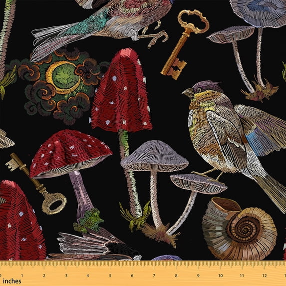 Castle Fairy Teens Rustic Mushroom Fabric by the Yard 3 Yards,Botanical Plants Sewing Fabric,Animal Bird Fabric for Sewing,Microfiber Bedroom Decor