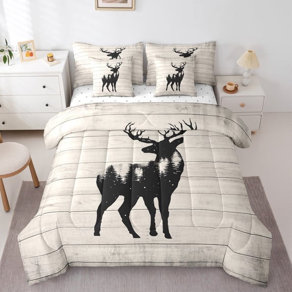 Castle Fairy Teens Safari Deer 7-Piece Twin Bedding Sets,Lodge Cabin Bedding Comforter Set,Jungle Animal Breathable Sheet Sets,Ultra Soft Home Decor