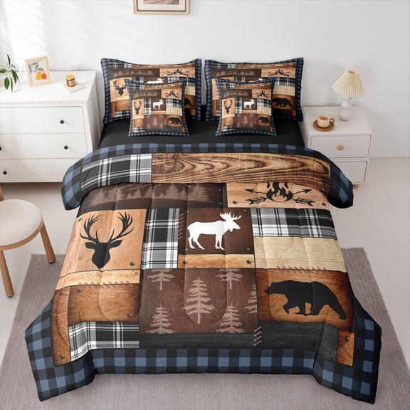 Castle Fairy Teens Safari Deer Bear Twin Bedding Sets,Plaid Bedding Comforter Set