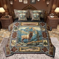 Castle Fairy Teens Safari Deer Pike Fish Twin Bedding Sets 7-Piece,Vintage Bohemian Tribal Aztec Bedding Comforter Set Microfiber,Jungle Animal Breathable Sheet Sets,Super Cozy Room Decor,Reversible