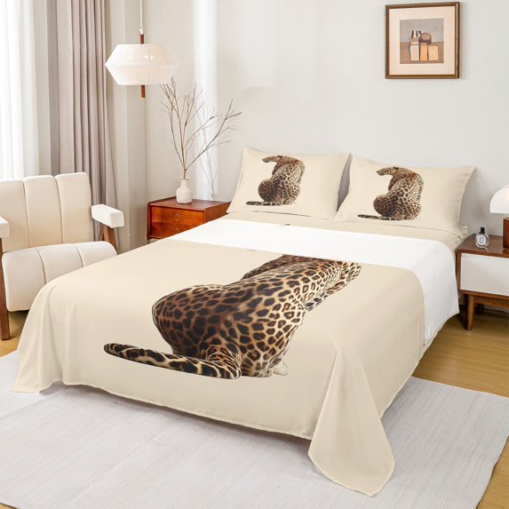 Castle Fairy Teens Safari Leopard Twin Sheet Sets 3pcs,Jungle Animal Twin Fitted Sheet Microfiber,Woodland Wildlife Breathable Flat Sheet,Lightweight Room Decor