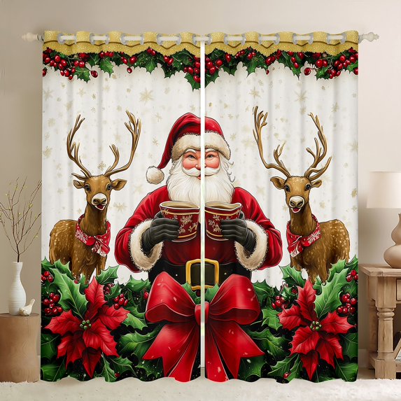 Castle Fairy Teens Santa Claus Blackout Curtains Set of 2 (52x84 Each),Bowknot Deer Window Curtains,Merry Christmas Curtains and Drapes,Super Cozy Room Decor