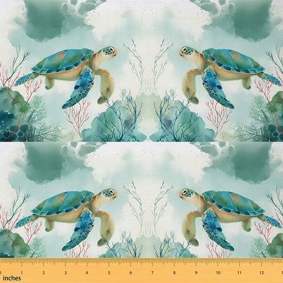 Castle Fairy Teens Sea Turtle Fabric by the Yard 3 Yards,Marine Animal Sewing Fabric,Ocean Wildlife Fabric for Sewing,Breathable Home Decor