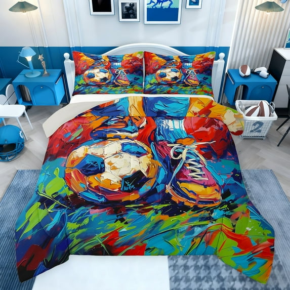 Castle Fairy 3-Piece Queen Size Comforter Set - Soccer Graffiti Sports Print