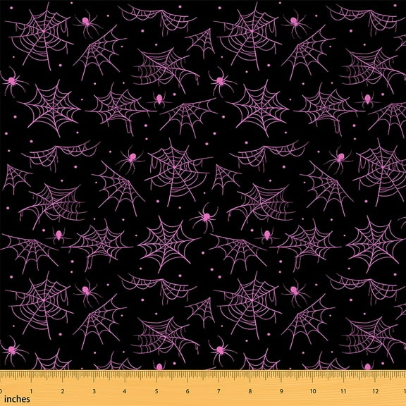Castle Fairy Teens Spider Web Fabric by the Yard 2 Yards,Polka Dots Room Decor Fabric by the Yard,Gothic Style Sewing Fabric,Lightweight Room Decor