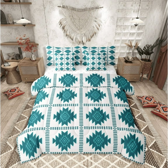 Castle Fairy Teens Tribal Aztec 7-Piece Bedding Comforter Set,Bohemian Theme King Bedding Sets,Exotic Style Ultra Soft Bed Sheets,Luxury Bedroom Decor